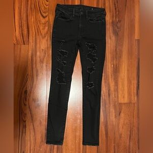 American Eagle Next Level Stretch Black Distressed Skinny Jeans Pants 6 Long